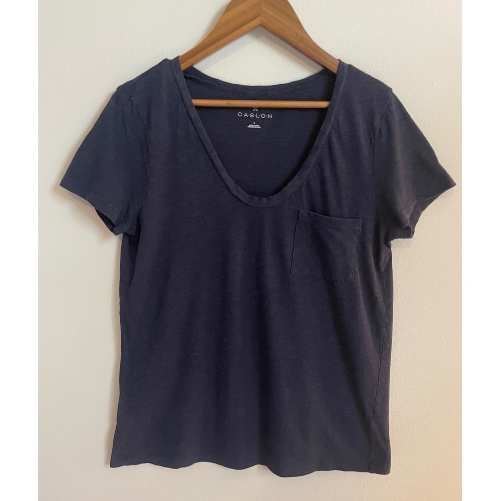 Calson Vintage-Washed V-Neck Pocket Tee, Navy Blue, Small